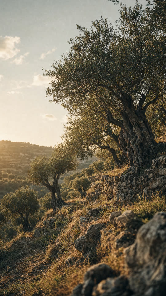 Sunlight through an olive grove
